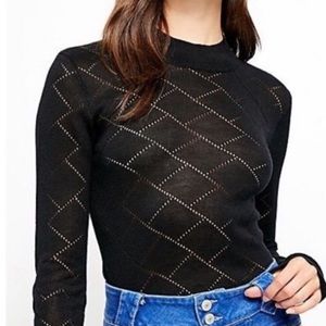 FREE PEOPLE bodysuit mock neck turtleneck size small black top pointelle